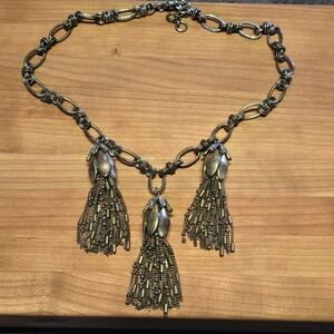 J Crew Chunky Bronze Tone Chain Necklace With Tassels